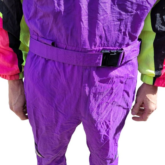SOLD 1990 Vintage Roffe Demetre Men’s Large One Piece Ski Suit Neon & Black - Picture 11 of 11